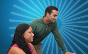 Catalyst employees working, with Catalyst burst