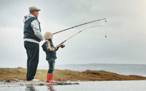 A man fishing with his son